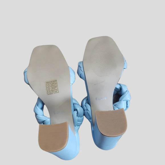 Blue Braided Sandals Women's Size 8 Faux Leather Block Heel Unbranded - Picture 5 of 6